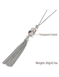 Collar con colgante de doble cristal con borlas largas y cadena para suéter de 31.9 in