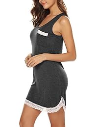 Camisón de noche para dama, sin mangas, cuello redondo, con bolsillos de encaje, tallas S-XXL