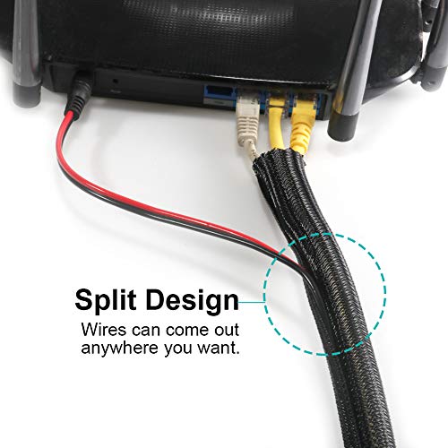 10 Feet - 3/4 inch Cord Protector Split Wire Loom Braided Cable Sleeve, Management and Organizer, Protectors for Television, Audio, Computer Cables, Prevent Pet From Chewing Cords - Black