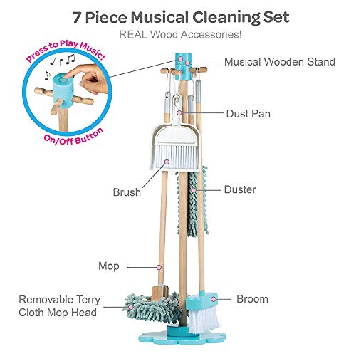 Adora Play Musical Cleaning Set with Broom, Duster, Dustpan, Small Broom/Brush, Sweeper, Two Removable Microfiber Accessories and Stand, Birthday Gift for Ages 3+ - Thumbnail 3