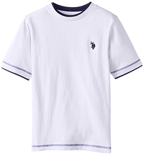 U.S. Polo Assn. Big Boys' Double Crew Look T-Shirt, White Marina Blue, 10/12