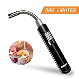 Electric Arc Lighter, imenou USB Rechargeable Flameless Electronic Lighters Long with Li-ion Battery 1000 Times Spark Auto Power Off, 360° Flexible & Windproof, Best for BBQ Camping Gift (Black)