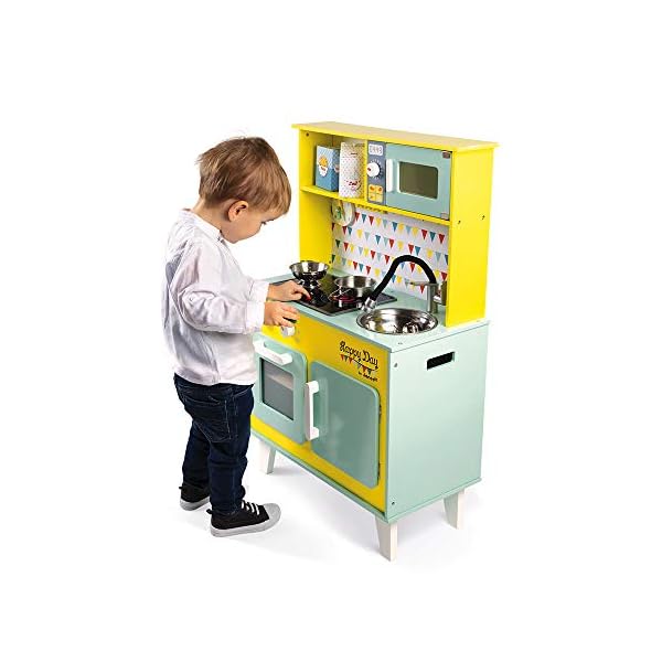 Janod - Big Wooden Play Kitchen - Happy Day - With Fridge and Microwave Oven, Sound and Light - Pretend Play Toy Kitchen… – Bild 4