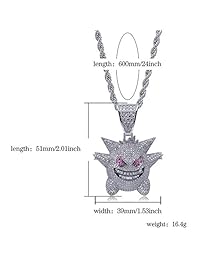 JINAO - Collar con colgante de Gengar Hip Hop con diamantes de imitación y cadena de cuerda