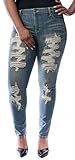 Eunina Jeans Women's Plus Size Distress Skinny Jean Medium Wash Yellow Tint