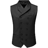 Boyland Men's Double Breasted Business Wedding Vests Dress Waistcoat 10 Buttons Closure V-Neck Suit Vest Slim Fit Plus Size