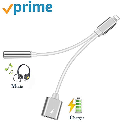 Headphone Jack Adapter for iPhone6/7/7plus/8/8plus/X/XS/XS MAX,for iPhone 3.5mm Headphone Splitter Adapter for iPhone Dongle 2 in 1 Chargers & Audio Connector Charger Cable Support Quick Charge,Silver