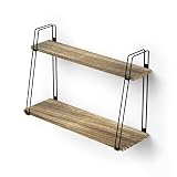 SRIWATANA Long Floating Shelves, 2 Tier Rustic Wood Wall Shelves, Wall Mounted Shelves with Large Capacity for Many Rooms Decor