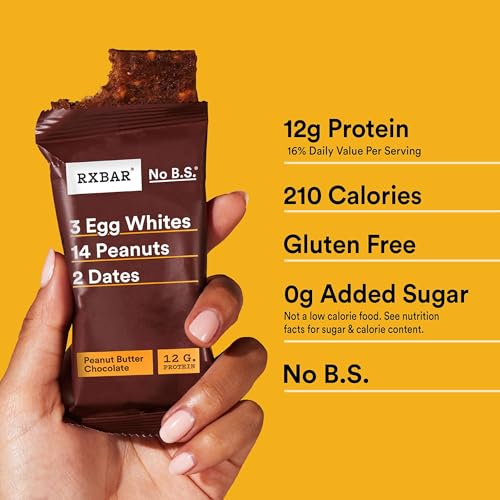 RXBAR PROTEIN BARS, PROTEIN SNACK, SNACK BARS, PEANUT BUTTER CHOCOLATE, 9.1OZ BOX (5 COUNT)