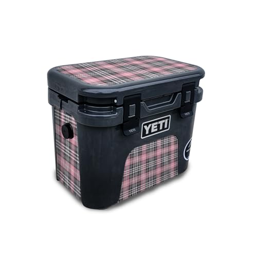 Glossy Glitter Skin Compatible with Yeti Roadie 15 Hard Cooler - Pink Plaid - P…