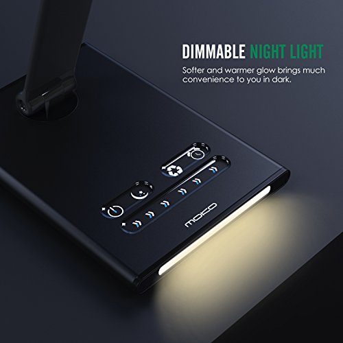 MoKo Dimmable LED Desk Lamp, Builtin Nightlight/Bedside Lamp + USB