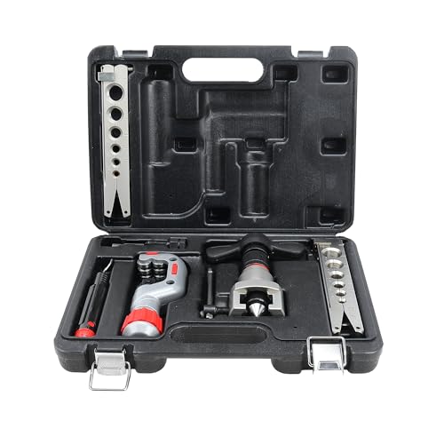 CCLIFE Flaring Tool Air Conditioning Brake Line Flaring Tool 6-19 mm 1 Set | Flaring Tool Brake Line, Manual & Electric, Ratchet, Pipe Cutter, Deburrer, for Copper, Aluminium & Brass Pipes