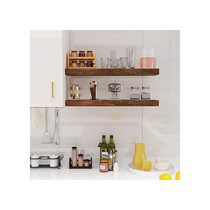 BAMFOX Floating Shelves Set of 2，Natural Bamboo Wall Shelf Wall Mounted