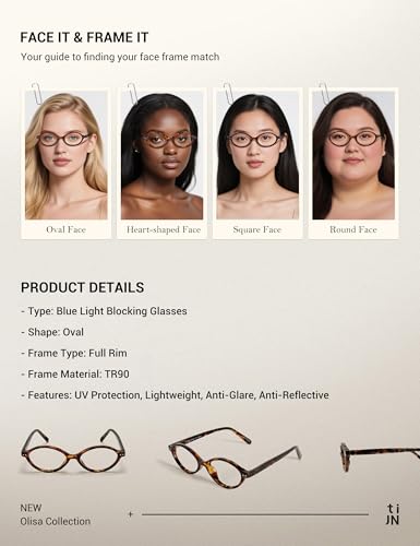 TIJN Olisa Blue Light Blocking Glasses for Women Men,Oval Glasses Frame Bluelight Glasses for Gaming/Computer/Screen