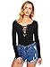 SweatyRocks Women's Lace Up Plunge Neckline Long Sleeve Ribbed Bodysuit