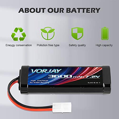 VORJAY 3600mAh RC Akku 7.2V NiMH Akku Batterie Ersatzakku Für RC Autos Flugzeug Helikopter Boot Buggy Modellbau Autos… – Bild 7