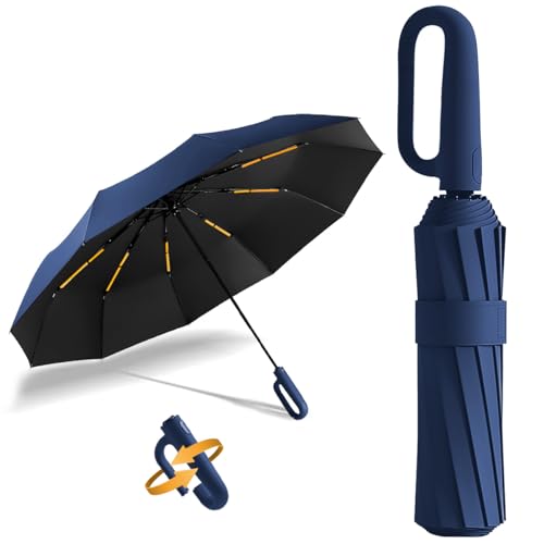 MXHIGO Paraguas Plegable Automático con Hebilla de Anillo, Paraguas de Bolsillo Reforzado, Sombrilla Grande Resistente al Viento, Con 20 Varillas Reflectantes y Protección UV, Para Hombres y Mujeres