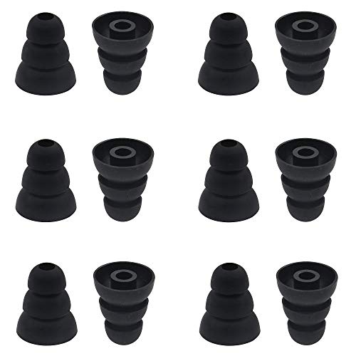 BLLQ 6 Pairs Replacement Triple Flange Ear Tips Earbuds Eartips Silicone Buds for Most in Ear Headphones (Sony Powerbeats Jaybird Senso etc.) Black [Large Size] (3flange Tips L)