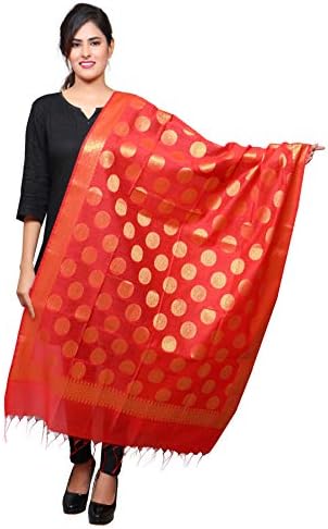 Banjara India Women's Kora Silk Banarasi Dupatta/Chunni [Leaf]