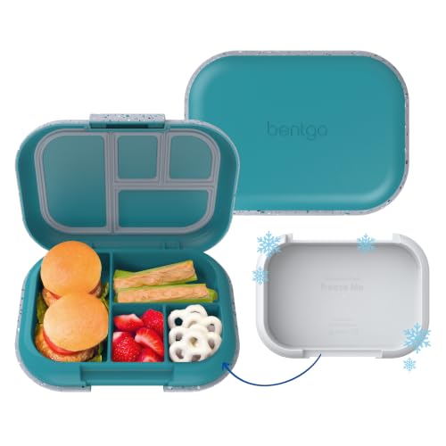 Bentgo® Kids Chill Lunch Box - Confetti Designed Leak-Proof Bento Box & Removable Ice Pack - 4 Compartments, Microwave & Dishwasher Safe, Patented, 2-Year Warranty (Confetti Edition - Truly Teal)