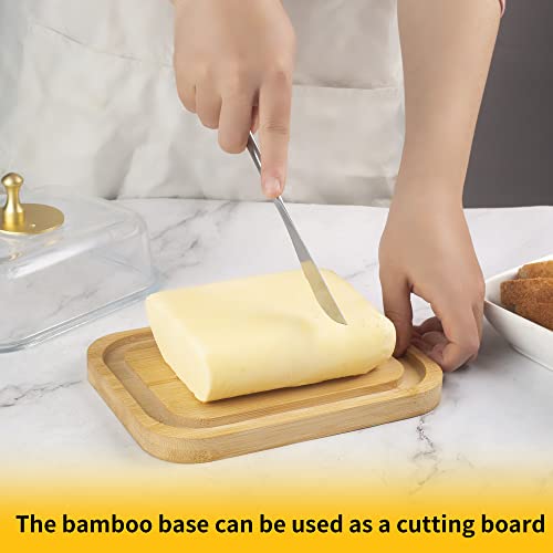 BTWD Glass Butter Dish with Lid for Countertop and Refrigerator, Large Butter Keeper Container Storage with Handle for Fridge, Butter Holder for Counter, Butter Tray Covered Butter Dishes with Lid