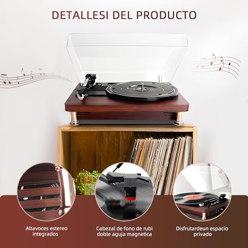 Vitrola Toca Disco Vinil Automático com Transmissão Correia Tocador Vintage Audiotecnica Velocidades 33/45 RPM Vitrola Retro Bluetooth Alto-Falante Estéreo Audio Technica Reprodução Vinil 3 Velocidad