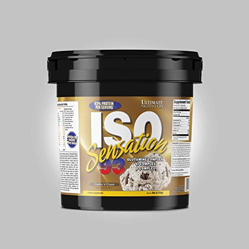 Ultimate Nutrition ISO Sensation 93 100% Whey Protein Isolate Powder with 30 Grams of Protein - Low Carb, Keto Friendly, Cookies N Cream, 5 Pounds