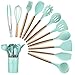Alitade 12PCS Kitchen Utensil Set Silicone Cooking Utensils Kit Spatula Heat Resistant Wooden Spoons Gadgets Tool for Non-Stick Cookware
