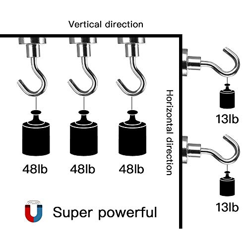 BTLFN Magnetic Hooks 8 PCS, 48LB Neodymium Heavy Duty Magnet Hooks for Hanging Refrigerator Kitchen Bathroom Bedroom Garage Lockers Office Classroom - Sliver - Thumbnail 3