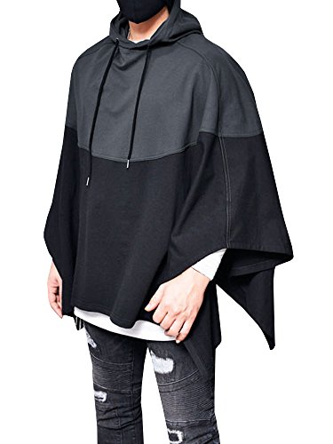 PiePieBuy Men's Top Fashion Color Block Oversized Batwing Sleeves Hooded Poncho Cape Cloak Wrap Loose Style Cosplay