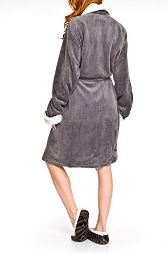 Adrienne Vittadini Women's Soft Plush Comfy Sherpa Lined House Bath Robe &amp; Sherpa Printed Ballerina Slippers Set