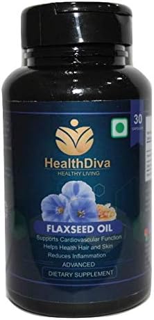 HealthDiva - Flaxseed Oil Capsules - 1000mg Premium, Virgin Cold Pressed from Flax Seeds - Hair Skin & Nails Support - Omega 3-6-9 Supplement - 30 Capsules