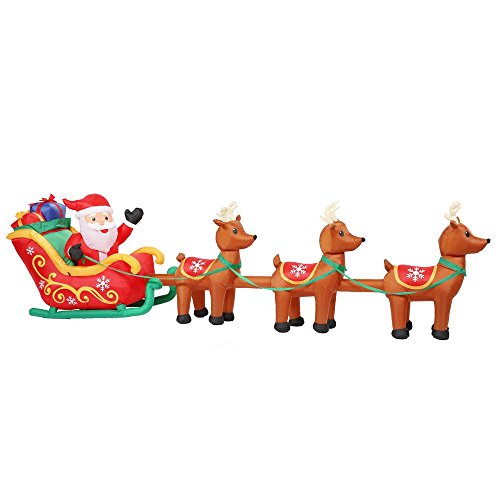 Home Accents Holiday Christmas Decorations 16 ft. W Inflatable Santa in Sleigh with Reindeers - Thumbnail 5