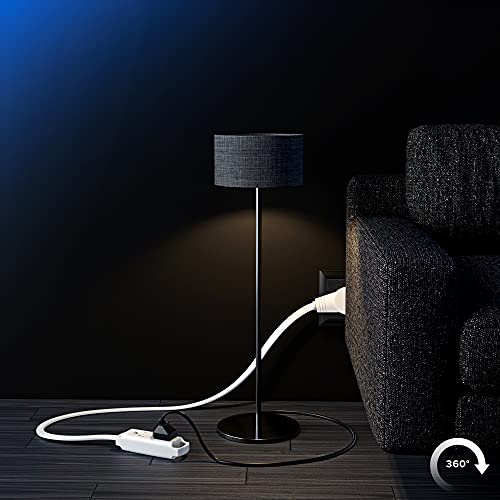 Extension Cord White Flat Multi Plug, 1 Ft 360° Rotating Short Power