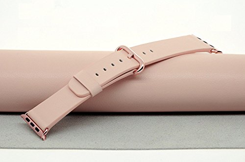 JSGJMY Apple Watch Band 38mm Women Genuine Leather Loop with Rose Gold Metal Clasp for Iwatch Series 3/Series 2/Series 1/Edition/Sport(Soft Pink+Rose Gold Buckle) - Thumbnail 4