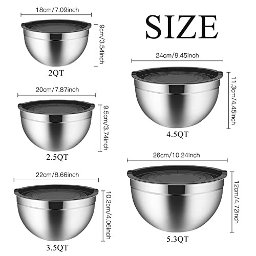 Stainless Steel Mixing Bowl, Set of 5 Mixing Bowls with Lids Set, 4.5