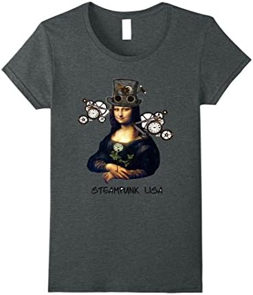 Women's Steampunk Mona Lisa Tee Shirt Large Dark Heather