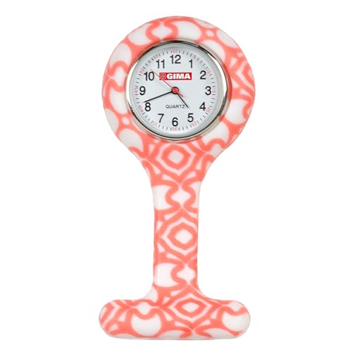 Gima - Silicone Nurse Watch, Round Dial, White and Red Pattern