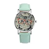 Womens Quartz Watch COOKI Clearance Cat Analog Female Watches Lady Watches on Sale Leather Watch-H78 (Green)