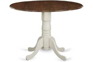 East West Furniture DMT-WLW-TP Dublin Modern Kitchen Table - a Round Dining Table Top with Dropleaf & Pedestal Base, 42x42 Inch, Walnut & Linen White