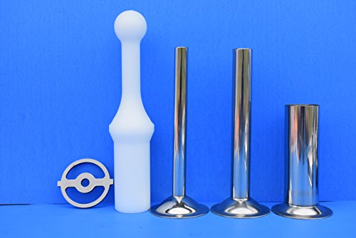 Sausage making KIT for many Waring Pro, Rival, Deni meat grinders. 3 stainless tubes, stuffing disc and new SOLID food pusher. Disc is 2 1/8" diameter. PLEASE CHECK YOUR SIZE