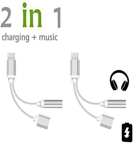 (Silver)2Pack adapter(Compatible with IOS10.3) , 2 in 1 Lightning Adapter and charger , 3.5mm Earphones Jack Cable for New iPhone 7/7 plus (Silver)