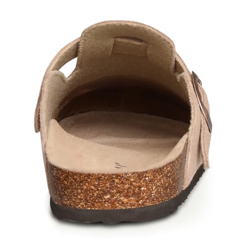 KIDMI Genuine Suede Clogs for Women Men Cork Footbed Sandals Leather Mules Potato Shoes with Arch Support