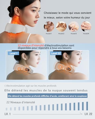 Neck Massager, 6 Heads Portable Electric Massager with 42°C Thermal Therapy, 12 Modes 22 Levels, Smart Voice Function, LCD Display, Suitable for Home and Office
