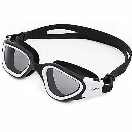 ISMMIK Wide View Adult Swimming Goggles, Open Water Goggles Swimming Anti Fog UV Protection No Leakage Clear Vision Easy to Adjust for Adults Men Women Teenagers (White and Black)