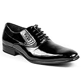 Delli Aldo M-19121 Black Patent Mens Lace Up Plain Tuxedo Oxford Dress Shoes