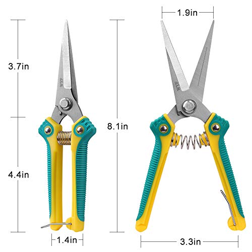 WYF 8.1â€³Gardening Hand Pruner Pruning Shear with Straight Stainless Steel Blades, Ultra Sharp Garden Scissors for Flowers, Harvesting Fruits & Vegetables,Trimming Plants (Green)