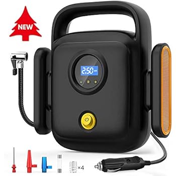 Directtyteam Car Air Compressor Tire Inflator, 12V Portable Air Pump for Car Tires, Tire Pump with LED Light, Long Cable and Auto Shut Off Compatible with Car, Bicycle, Motorcycle, Balls, Inflatable