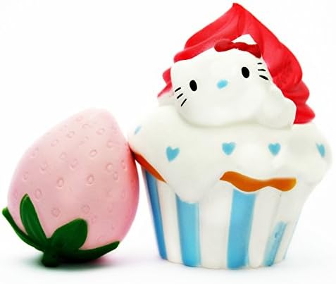 Slow Rising Squishies Bundle - Includes Jumbo Kitty Cupcake Squishy and Pink Strawberry Squishy