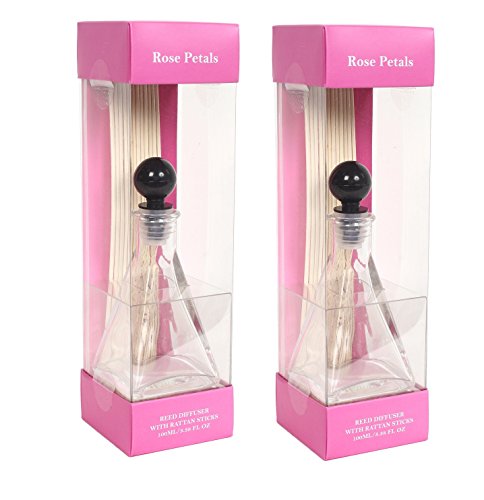 Hosley Aromatherapy Set of 2 Rose Floral Petals Scented Reed Diffuser 100 Milliliter. Each Refill and Reed Stick. Ideal…